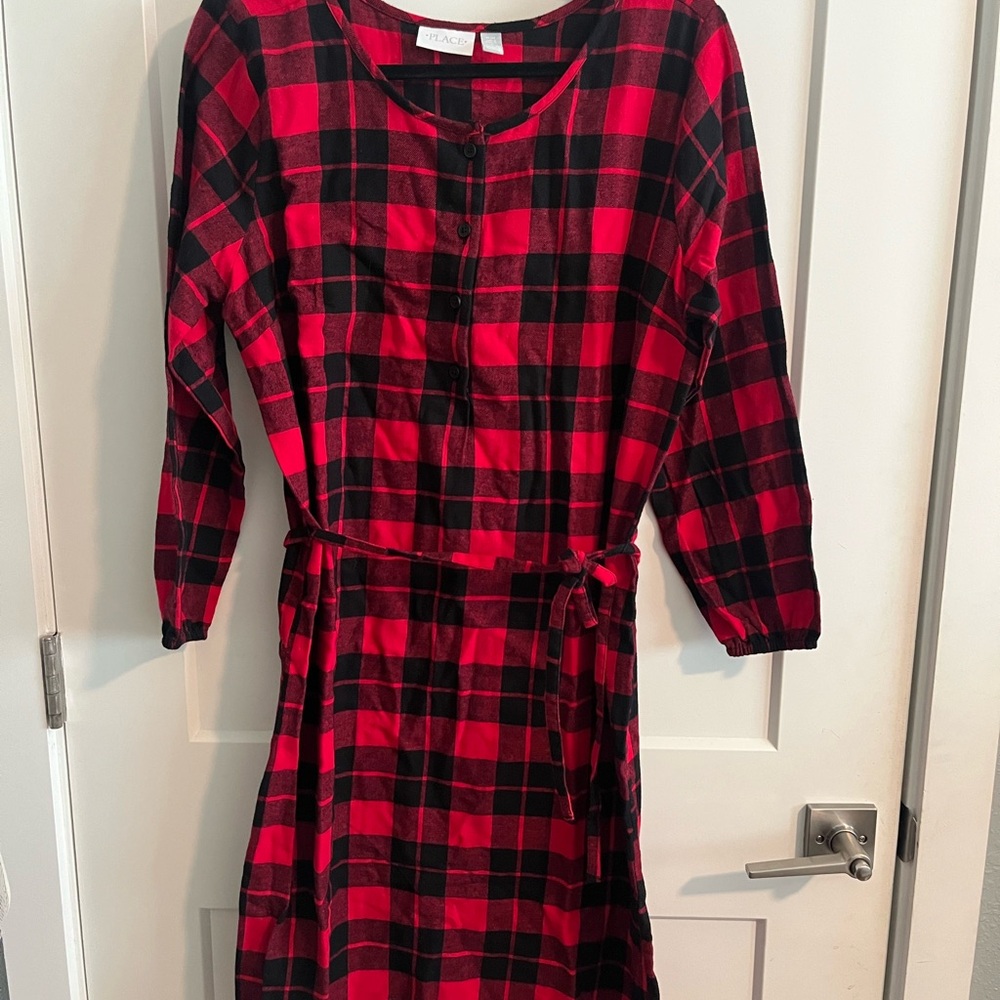 Red and Black Plaid Long Sleeve Dress Matching Family Outfit